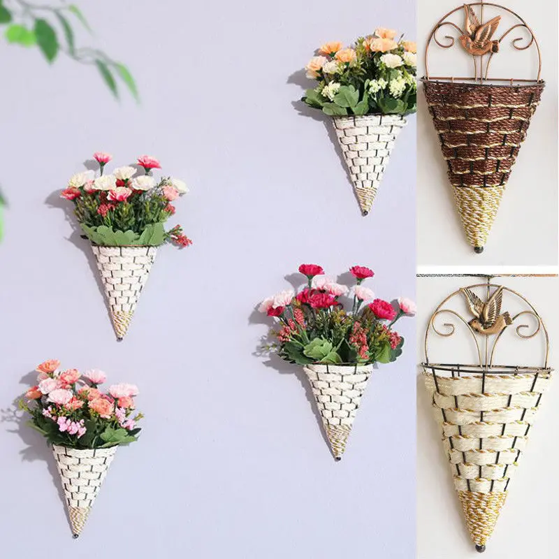 

Natural Wicker Flower Basket Wall Hanging Pot Planter Rattan Vase Basket Decor Props Pendants Ornaments