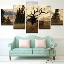 Framework Wall Art Home Decoration Modern 5 Panel Deer Landscape Living Room Canvas HD Print Modular Painting Pictures Poster