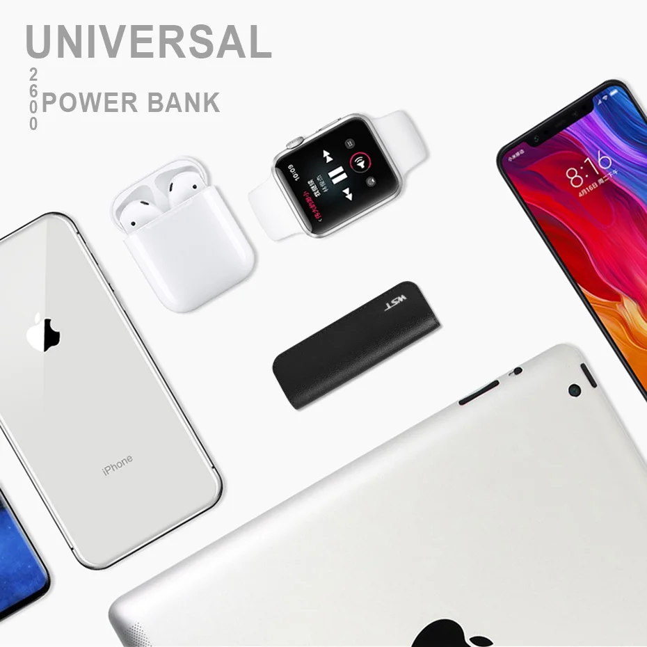WST Portable Power Bank PoverBank Battery Pack Mobile External Battery Power Bank For iPhone 6 7 Samsung Phone 2600mAh Powerbank (10)