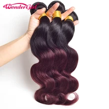 Wonder girl Ombre Brazilian Body Wave Hair Bundles 1B 99J/Burgundy Two Tone Human Hair Extensions 1PC Non Remy Hair
