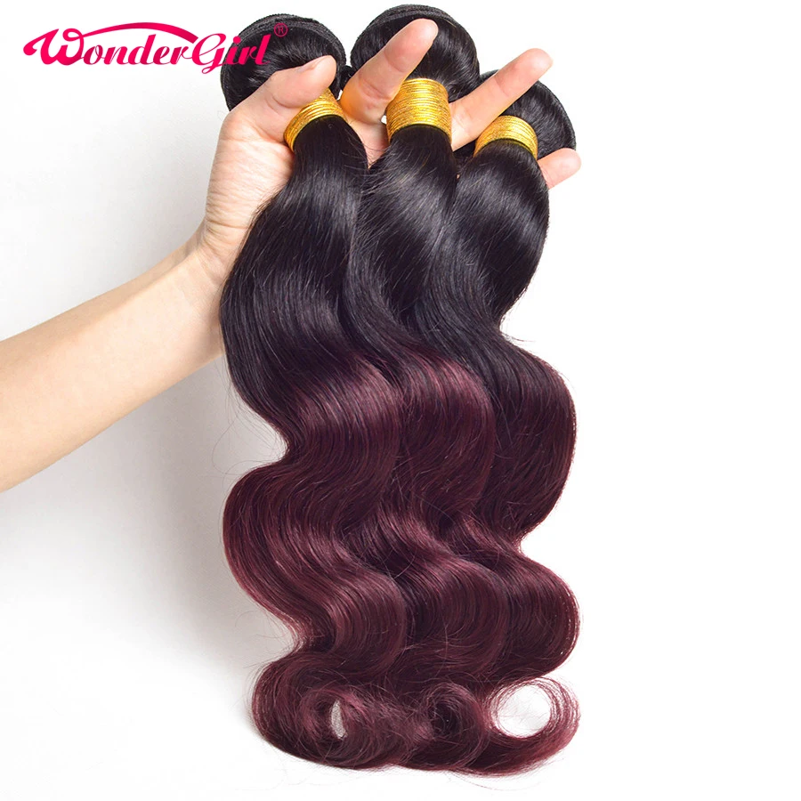 Wonder girl Ombre Brazilian Body Wave Hair Bundles 1B 99J/Burgundy Two Tone Human Hair Extensions 1PC Non Remy Hair brazilian-body-wave-hair-bundles