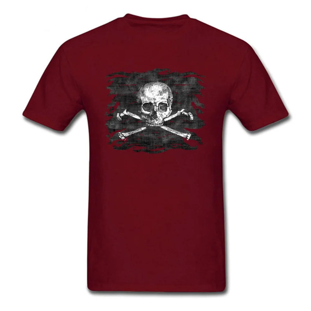Old Skull Crossbones Pirate Flag Cotton Fabric Tops Shirt for Men Design T Shirts 2018 Discount O Neck T Shirt Short Sleeve Old Skull Crossbones Pirate Flag maroon