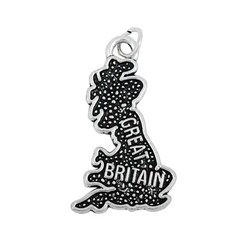 

my shape 20pcs antique silver plated Great Britain map zinc alloy metal charm