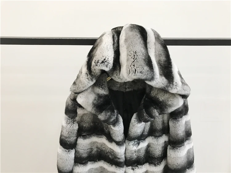 OFTBUY натуральный мех кролика рекс длинное пальто зимняя куртка женская верхняя одежда с капюшоном Толстая теплая уличная одежда в полоску Повседневная