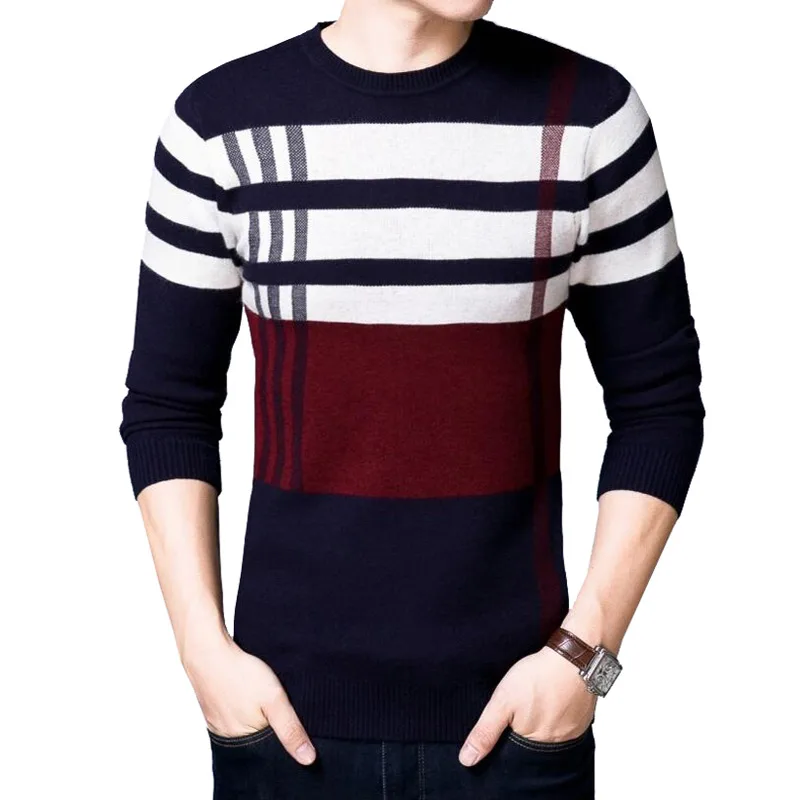 Зимний мужской шерстяной свитер мужской Повседневный свитер с круглым вырезом Мужской толстый тонкий прилегающий вязаный хлопковый пуловер свитер SMT48 - Цвет: blue