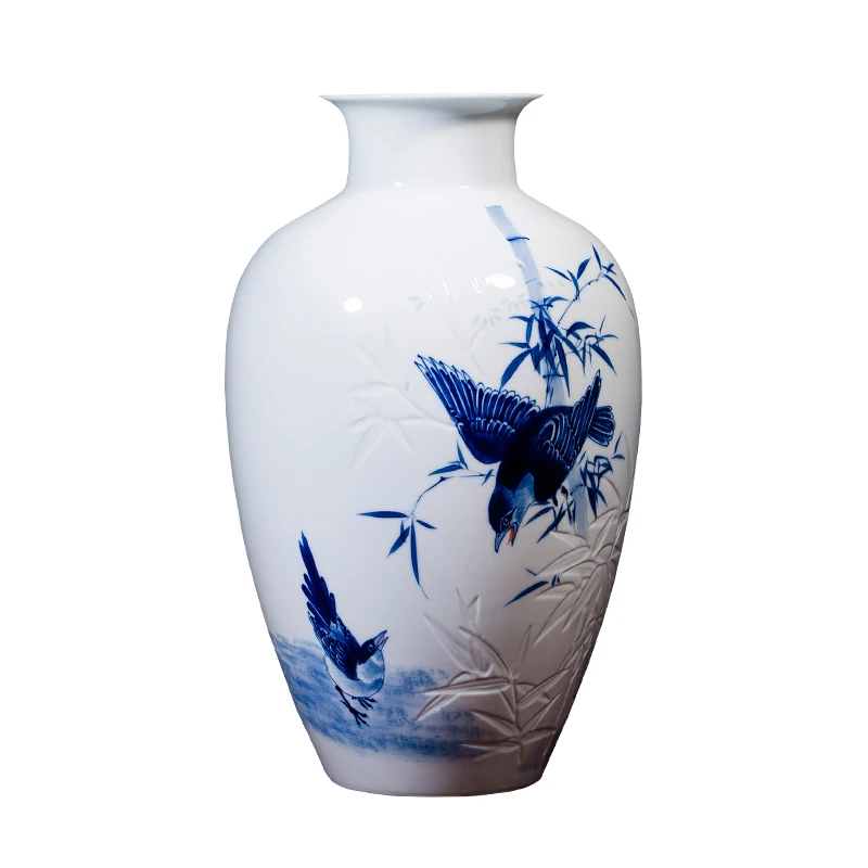 Керамические сине белые фарфоровые вазы Jingdezhen с ручной росписью цветочные