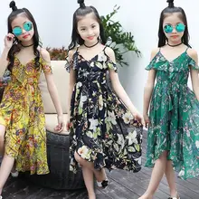 Пляжное платье для девочек детские летние шифоновые Повседневные богемные длинные платья с v-образным вырезом и цветочным принтом