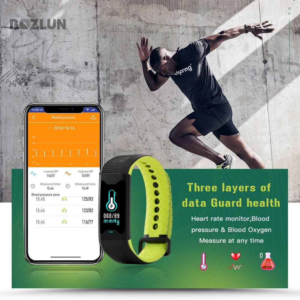 BOZLUN Sports Smart Bracelet Heart Rate Tracker Fitness Blood Pressure Medical level Wristband Sleep Monitor Smart Watch Men B31