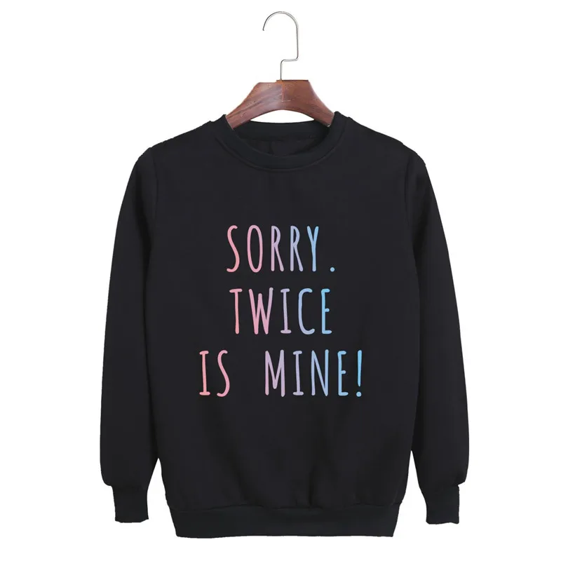  KPOP Sorry Twice is Mine Spoof Mischief Discoloration Laser O-Neck Cotton Hoodies Long Sleeve Tops 