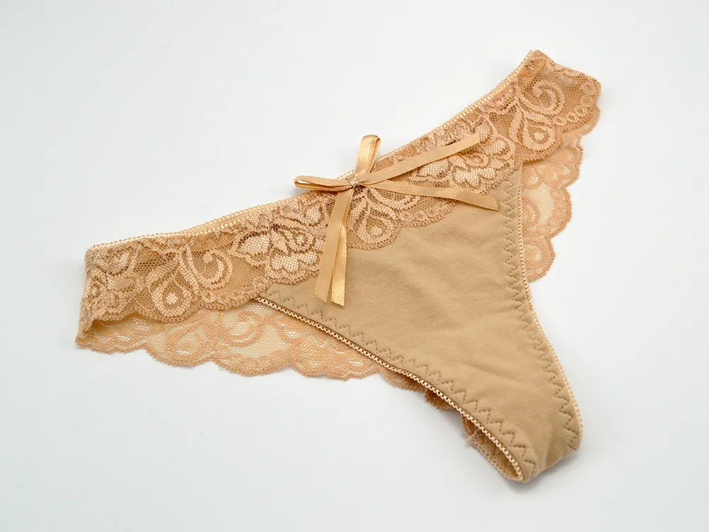 women cotton lace g-strings, L'bellagiovanna, beige