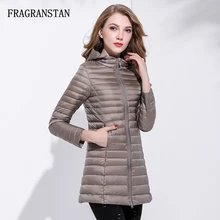90% белая куртка-пуховик на утином пуху, Женское зимнее модное длинное пальто с капюшоном, водонепроницаемый теплый светильник, Vestidos, женская брендовая Повседневная Верхняя одежда Y226