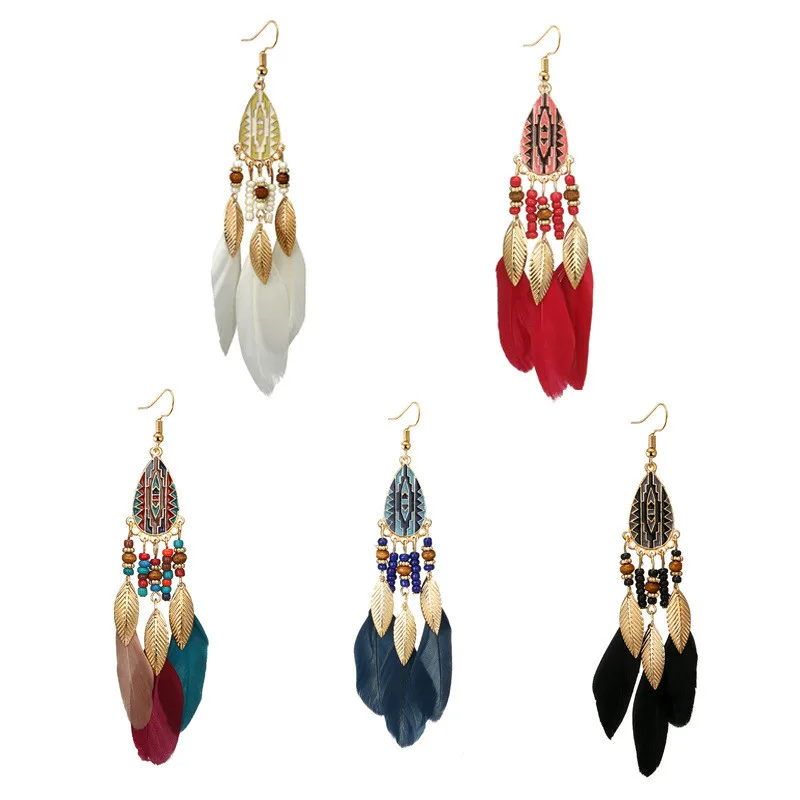 Fashion Long Real Feather Earrings Unique Colorful Feather Earrings for Women Earring Wholesale Jewelry ETD43 (2)