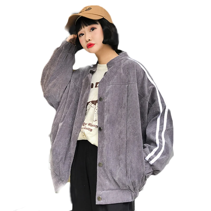 Полосатая куртка, модная, негабаритная, повседневная, для женщин, Harajuku, базовые куртки и пальто, для девушек, Осень-зима, милая, кавайная верхняя одежда