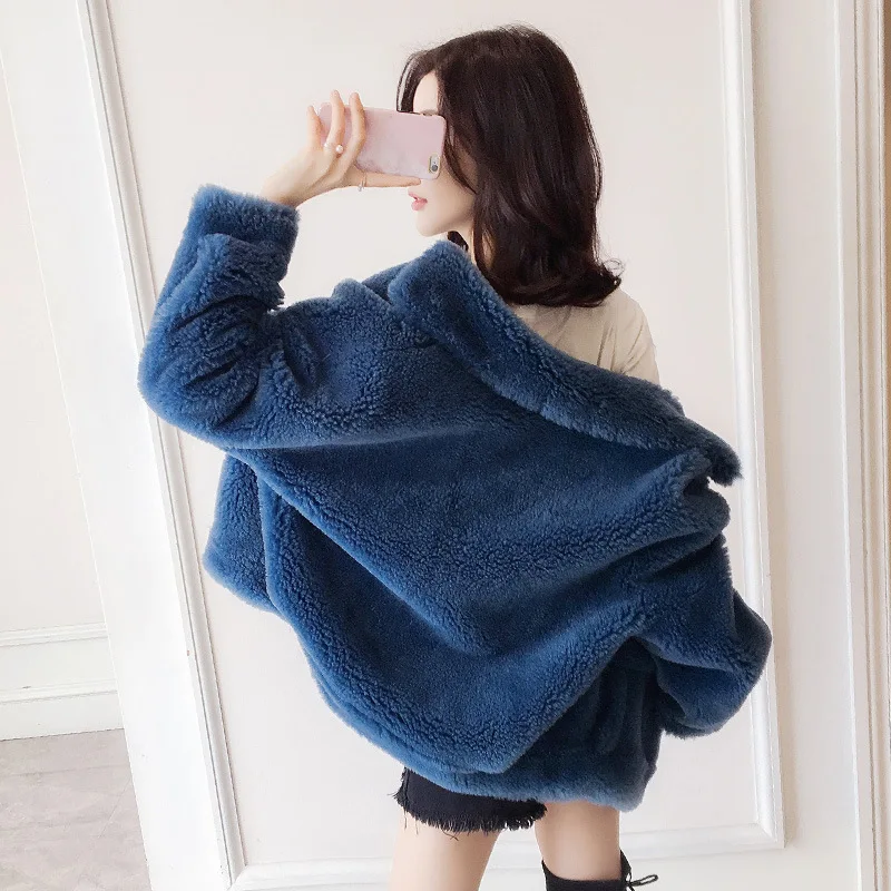 DUOUPA 2019 Lazy New Small Fashion Sheep Sheared Fur Coat Female Short Paragraph Dream Particles Gilded Square Collar Coat