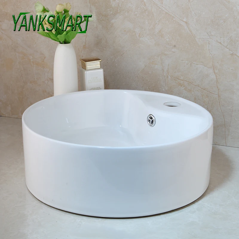 

YANKSMART Bathroom White Round Ceramic Washbasin Vessel Lavatory Wash Basin Sink combination Not Include The Faucet
