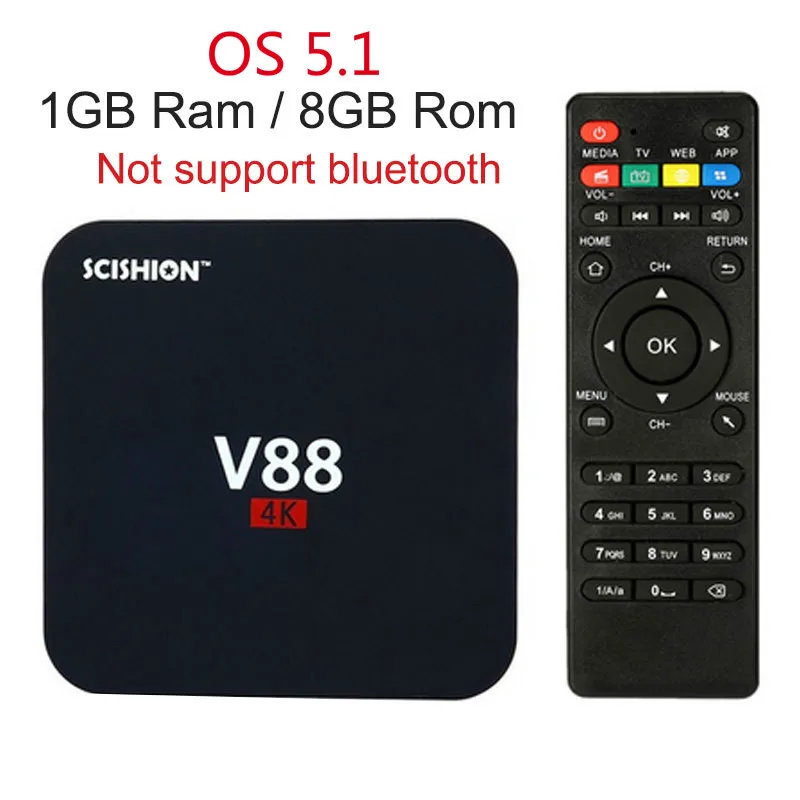 Scishion V88 Android 5.1 Smart TV Box 4 К Rockchip 3229 1 г/8 г USB 2 Wi Fi полный загружено Quad Core 1.5 ГГц media player