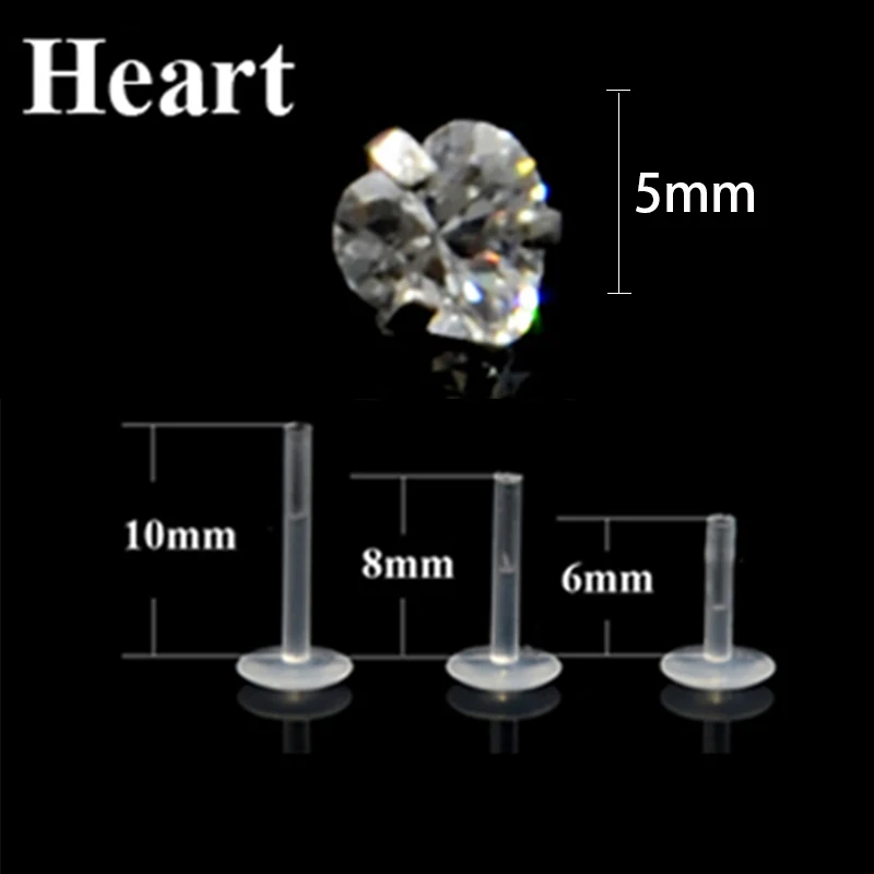1 шт губы Лабрет зубец пирсинг установка циркон ушной хрящ гибкий биопластик Лабрет Монро губы ювелирные изделия кольцо для пирсинга 16 г - Окраска металла: Heart  5mm Gem