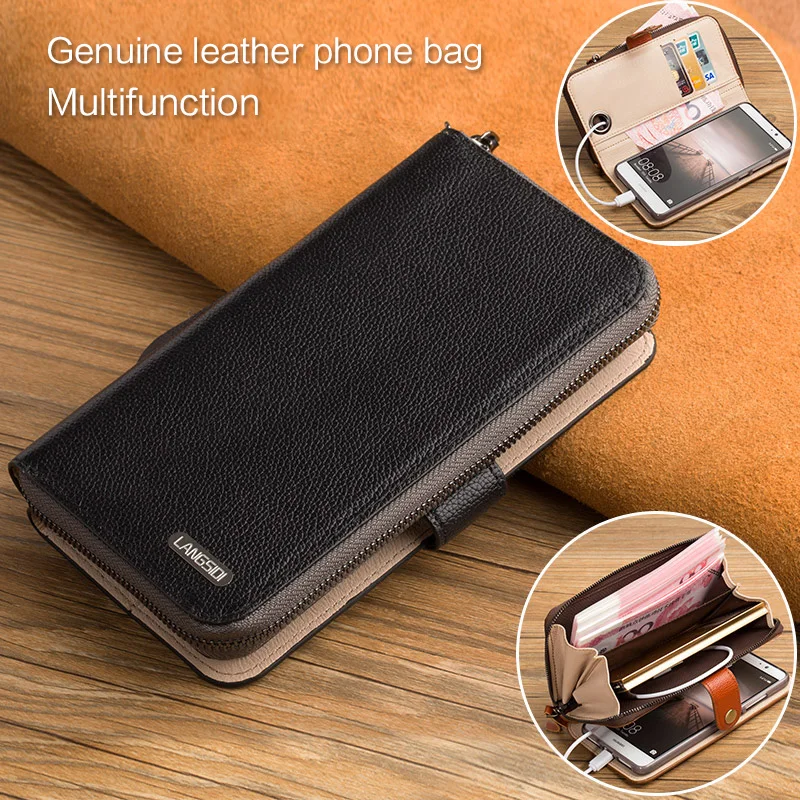 

wangcangli handmade custom cell phone bag calf leather wallet cell phone pocket For iphone X case
