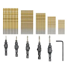 55 PCS HSS 4241 Countersink Cone Drill Bit Set and High Speed Steel HSS Titanium Twist Drill Bits 