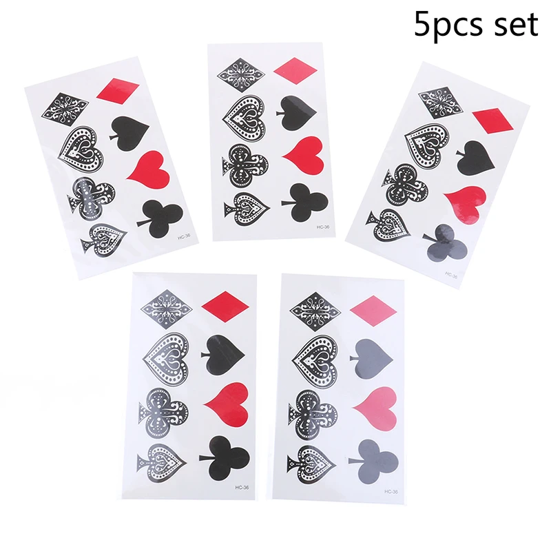 Fashion 5pc Poker tattoo Poker Temporary Tattoo Stickers For Children  Kids School Waterproof Tattoo