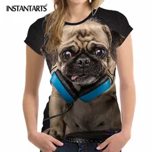 INSTANTARTS быстросохнущие тонкие женские футболки для бега одежда для спортзала рубашка с короткими рукавами с рисунком мопса дышащие топы для йоги