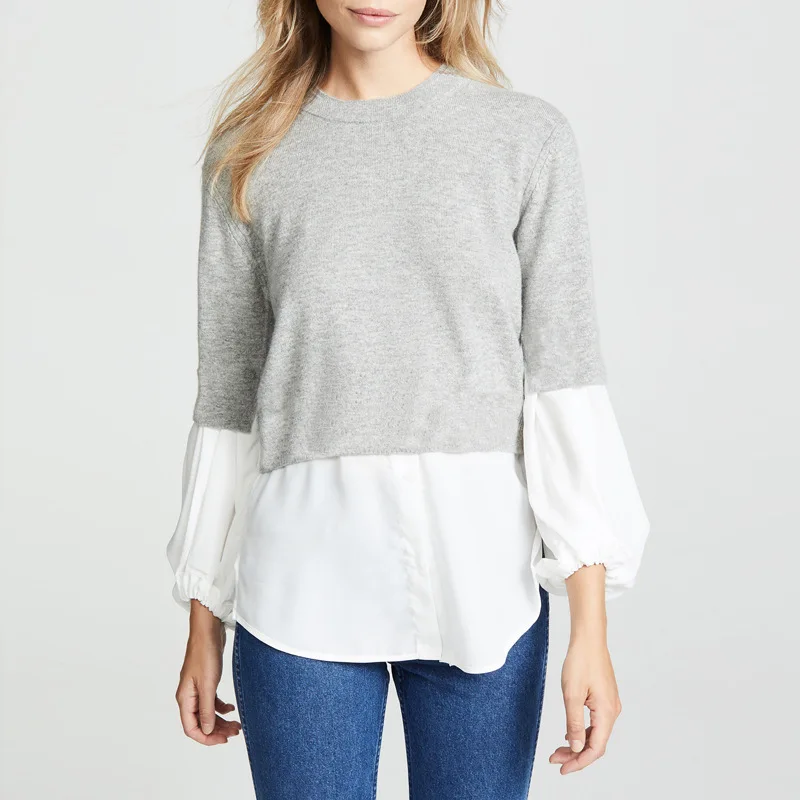 

patchwork women shirts o-neck casual blouse woman 2019 spring tops long sleeve korean fashion clothing female shirt vintage