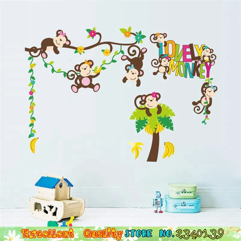 Happy Monkeys Tree Wall Sticker For Nursery Kids Room Wall Decoations Decals DIY Home Mural Art