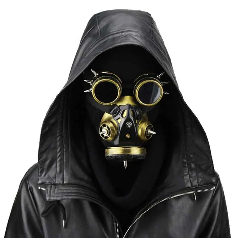 Kopen Goud Metallics Hars Retro Punk Studs Spikes Gothic Gas Ademhalingsapparaatmasker Goggles Anime Halloween Cosplay Steampunk Accessoires