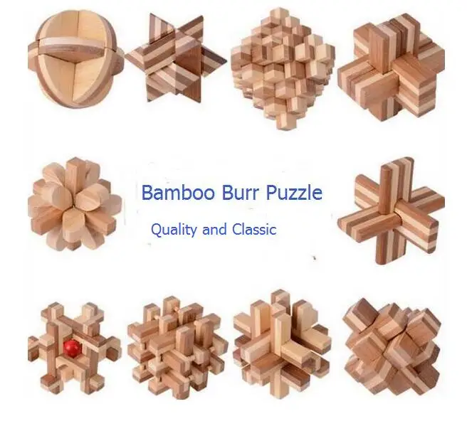 

2017 New IQ Bamboo Interlocking Burr Puzzle 3D Brain Teaser Puzzles Game Solution Toys for Adults Kids
