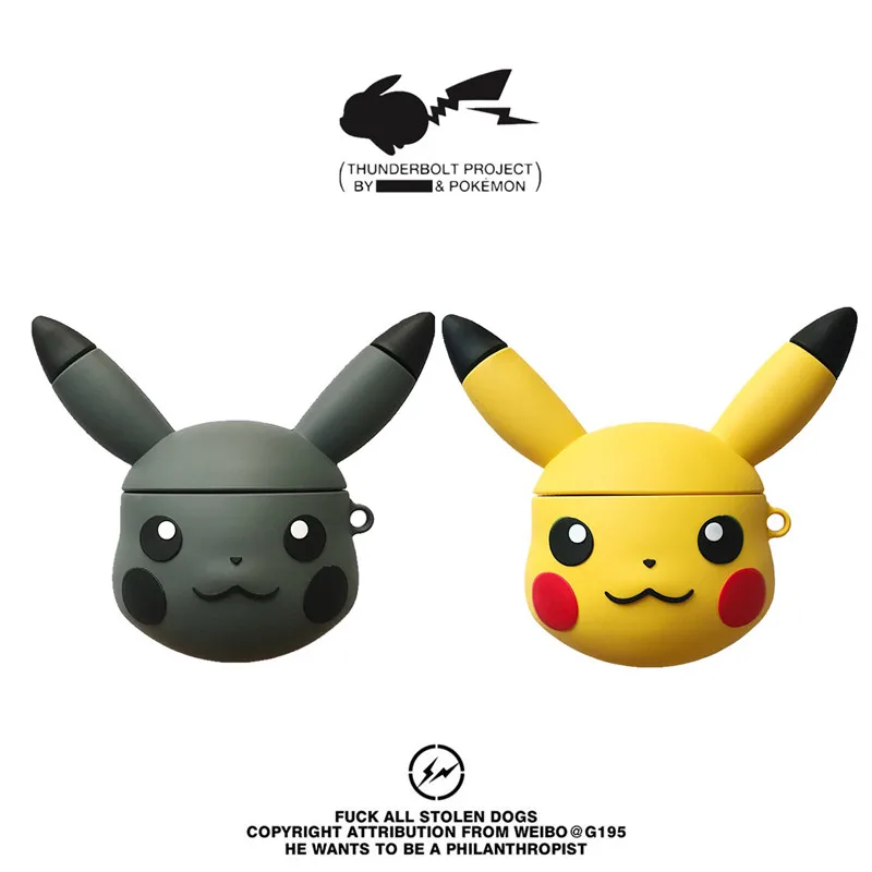 

Fragment & Pokemon Thunder Dark Pikachu Earphone Case For Apple Wireless Bluetooth Headset Airpods 2 Cute Cartoon Silicone Cover
