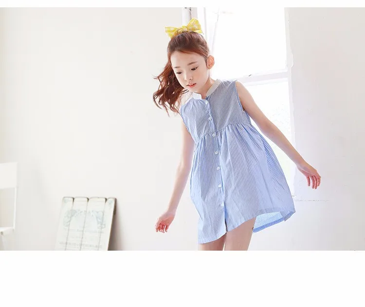 princess girls dresses summer spring 2017 cotton blue striped sleeveless shirts dress for little teenage girls tops kids clothes5 6 7 8 9 10 11 12 13 14 15 16 years old baby little big teenage girls princess dress for girls (22)