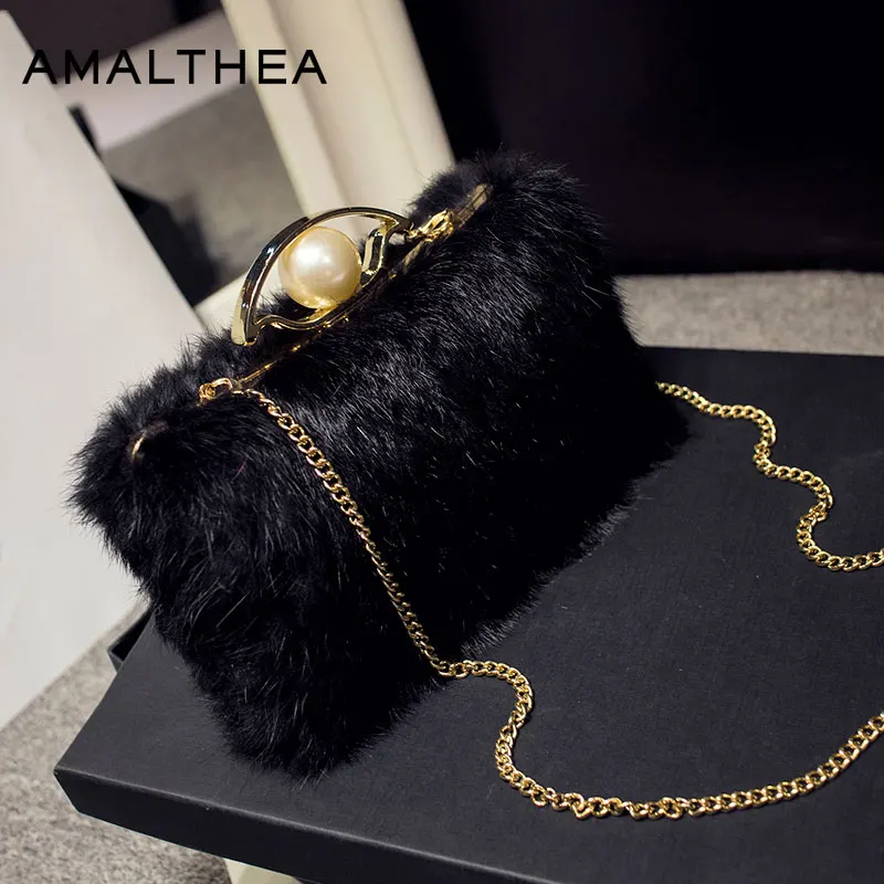 

AMALTHEA Brand Bags Women Rabbit Fur Clutch Chain Messenger Bag Womens Shoulder Bag New Crossbody Bags For Women Bolsas Feminina