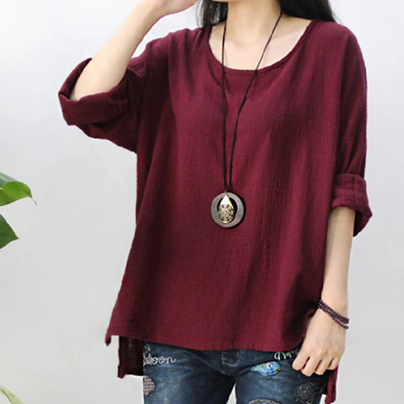 New Women Cotton Linen Long Sleeve Irregular Tops Casual Blouse Shirt Loose Solid Party Tops Kaftan Plus Size 5XL
