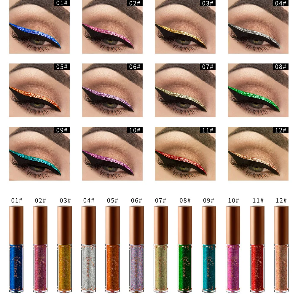 12 Colors Metallic Colorful Glitter Eyeliner Liquid Waterproof Long