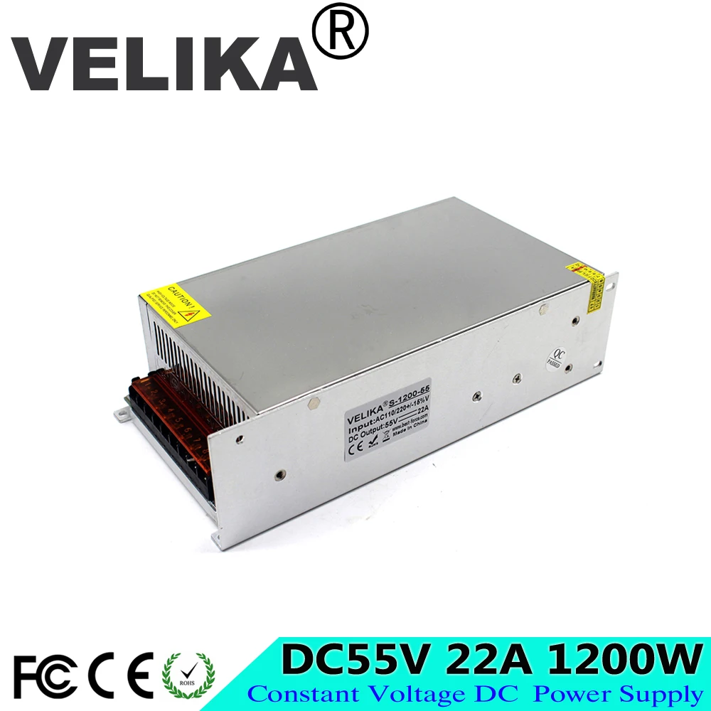 Регулируемый Трансформатор источника питания DC55V 22 А 1200 Вт 110 220 В AC-DC 55 в SMPS для