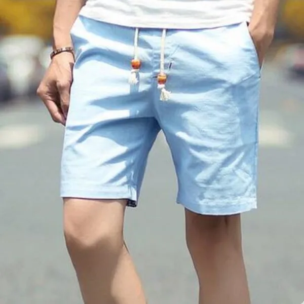 Short Pant Men's Summer Linen Pants Men Thin Cotton Casual Knee-length Pants - Цвет: Light Blue