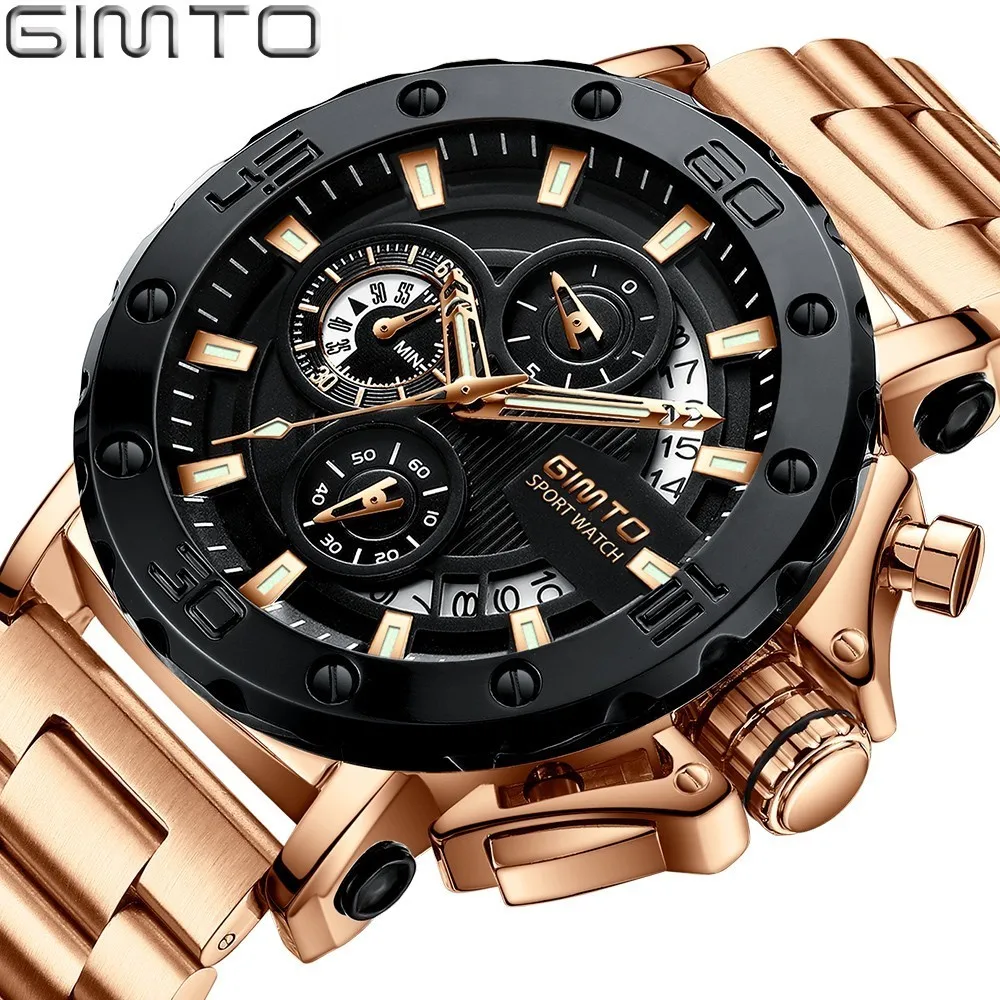 

GIMTO Creative Military Watch Men Sport Quartz Men Watches 2018 Luxury Brand Stainless Steel Gold Male Wrist Watches Clock Men
