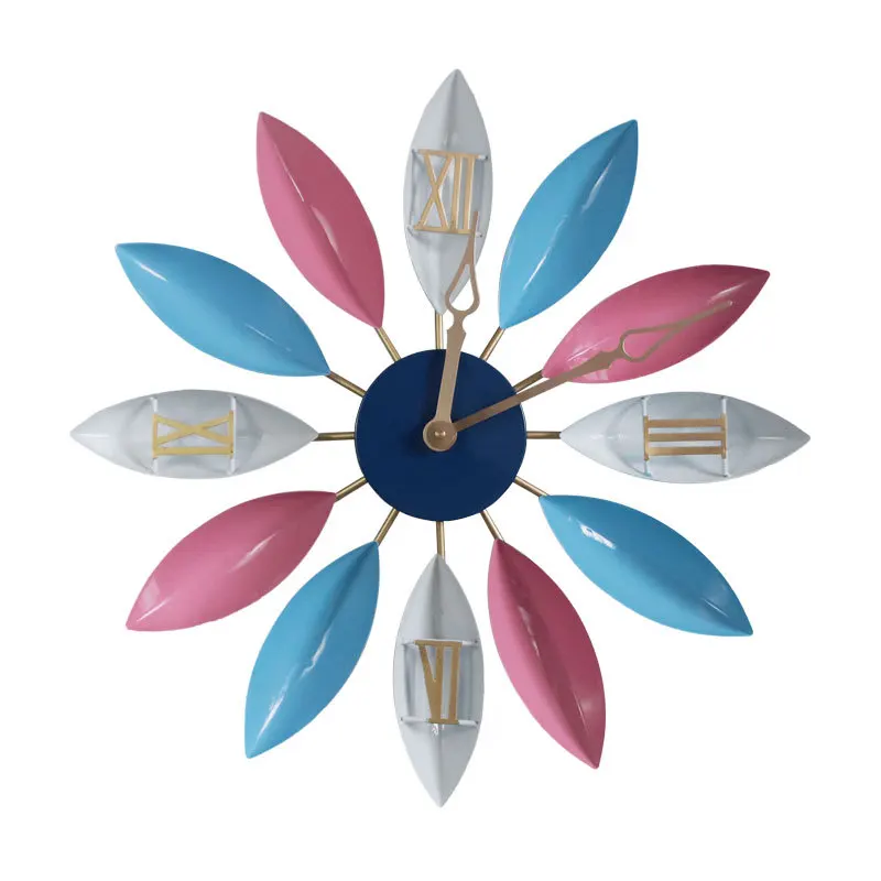

American Fashion Colorful Leaf Wall Clock Wall Clock Modern Design Simple And Silent Clock Creative Metal Crafts Home Wall Decor
