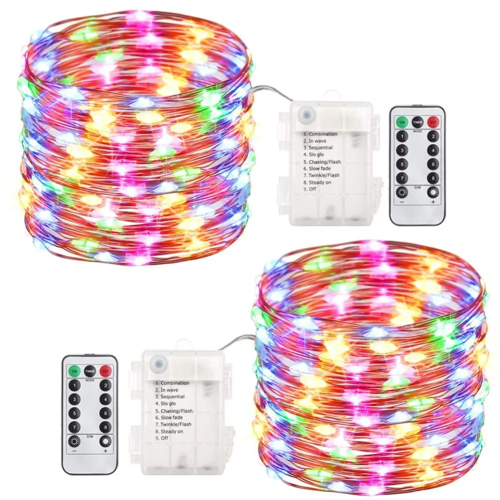 

2/5/10M Led Fairy Light Battery Operated with Remote Control Timer Waterproof Copper Wire String Light for Outdoor Wedding Decor