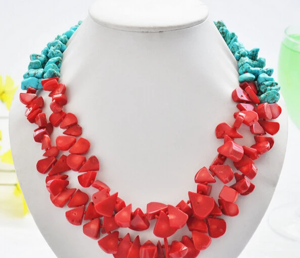 

ddh003158 2row 20" red coral melon seeds blue turquoise nubby necklace 28% Discount