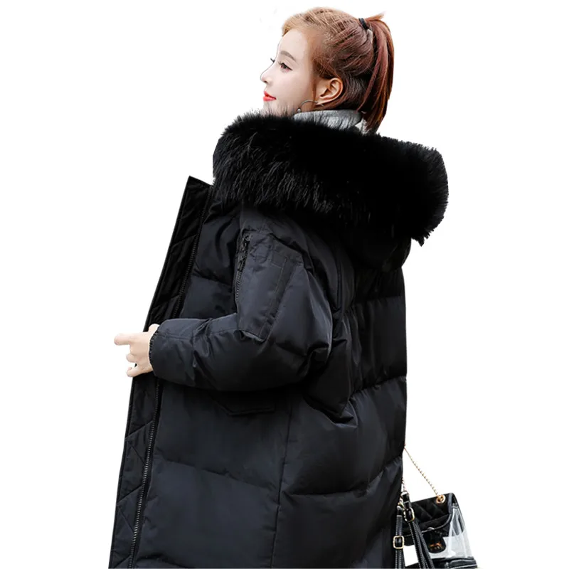 

Fashion Duck down jacket women Big Fur Collar Hooded Coat 2019 Autumn Winter Long Warm Cotton women down parka Loose Ladies coat