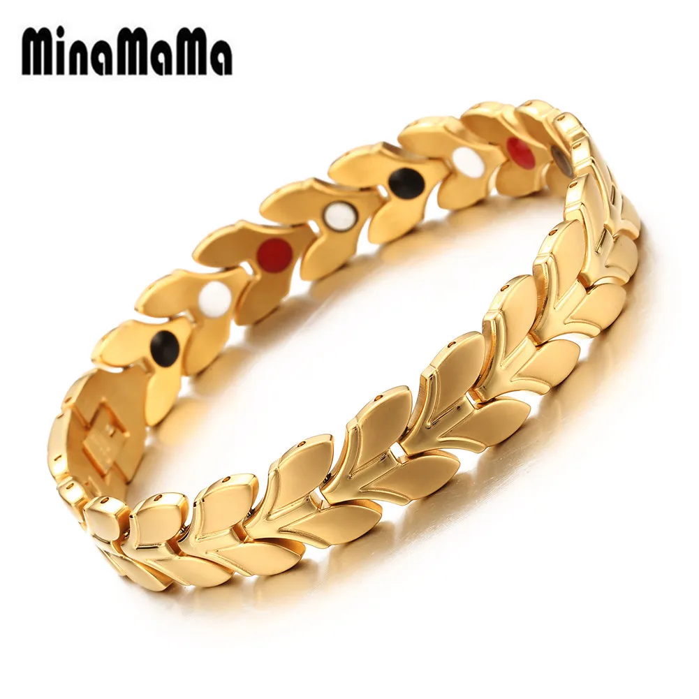 Нержавеющая сталь с изображением сердца, листков формы энергии браслет из магнетита Германия здоровый браслет для женщин и мужчин, ювелирные изделия