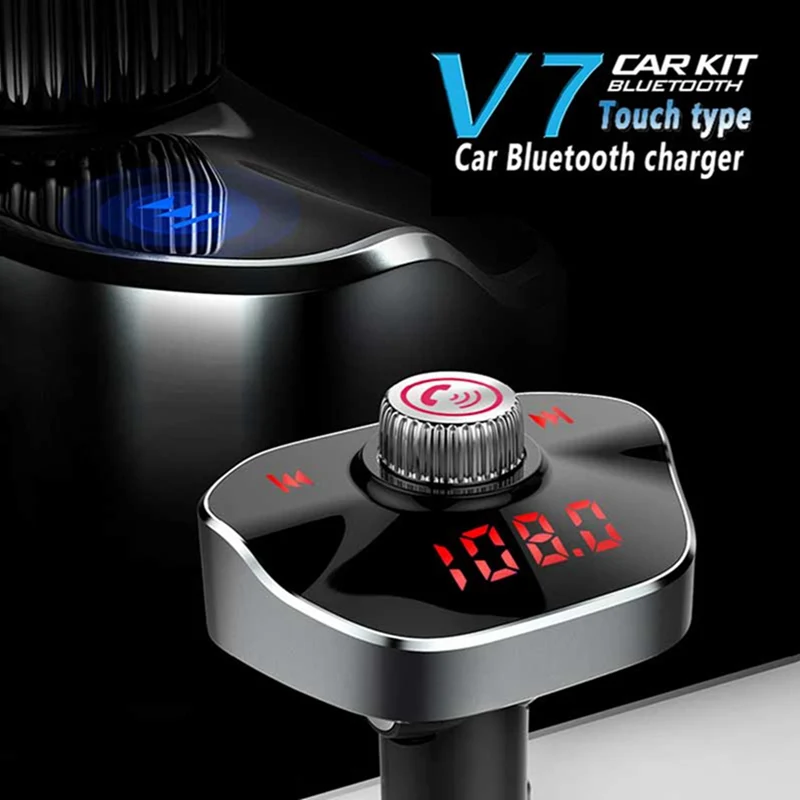 VicTsing Wireless Bluetooth Car FM Transmitter Mp3 Player 5V 3.1A Car Hands-free Dual USB Touch Screen Red Screen Car MP3 Kit    (10)