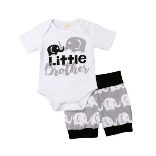 

Toddler Baby Boy Clothes Little Brother Romper Elephant Shorts Summer Outfits
