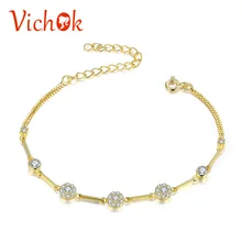 VICHOK 925 пробы Серебряный браслет цветок Форма браслет для Для женщин Fine Jewelry Браслеты вечерние украшения подарок желтого золота Цвет