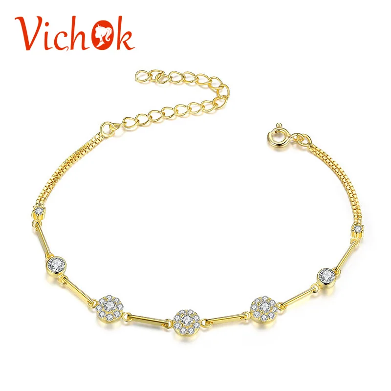 

VICHOK 925 Sterling Silver Bracelet Flower Shape Bracelet for Women Fine Jewelry Bracelets Party Jewelry Gift Yellow Gold Color