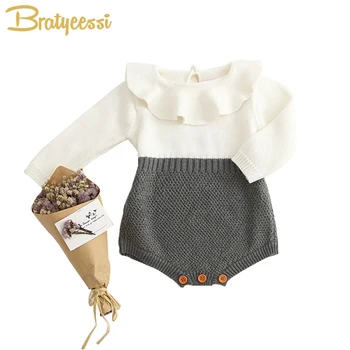 

Autumn Spring Baby Girl Knit Romper Peter Pan Collar Baby Rompers Long Sleeves Infant Jumpsuit Baby Girl Clothes