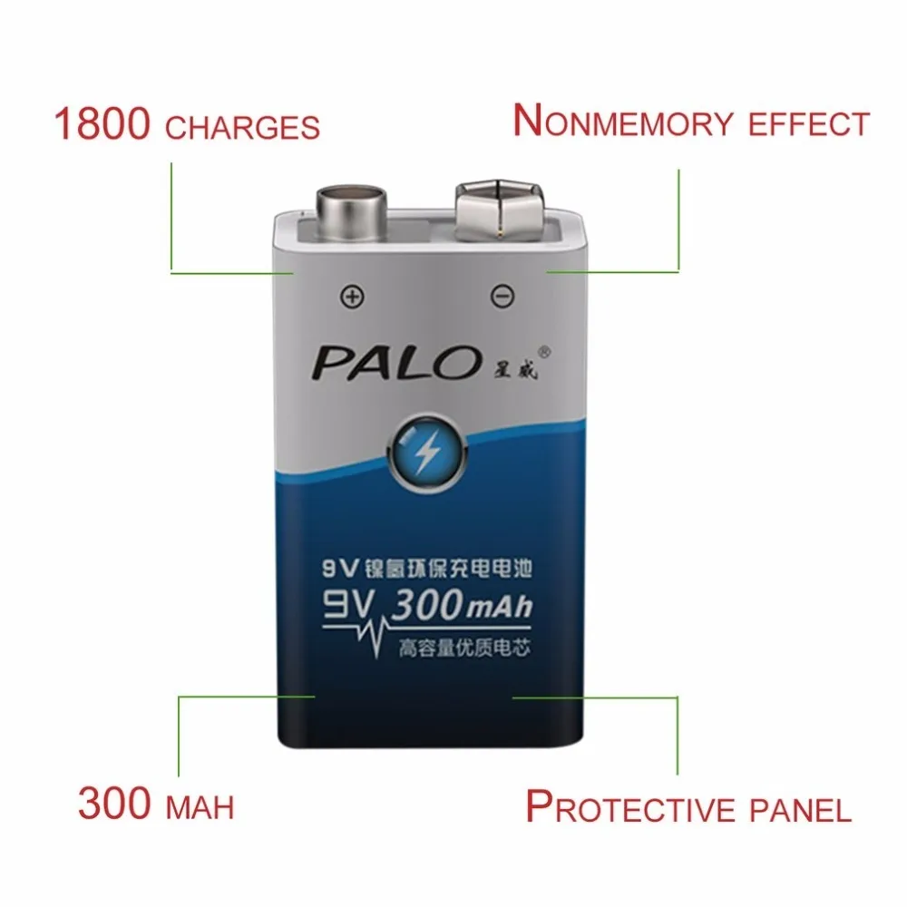 PALO 2 шт./компл. 6F22 006p 9V ni mh 300mah экологически чистые аккумуляторные батареи для