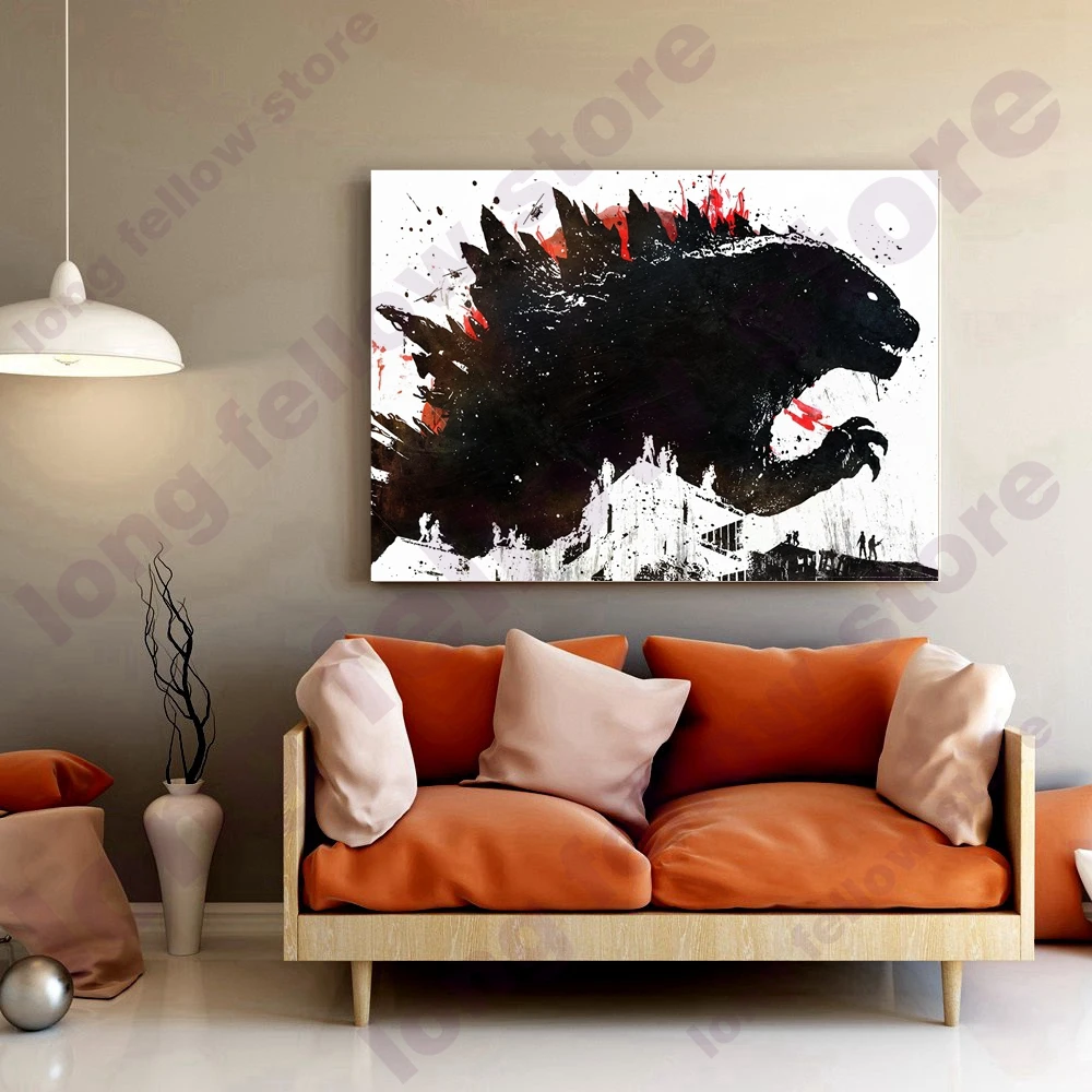 Japanese Abstract Cartoon Poster Dinosaur 5 Pieces Wall Art Canvas Print Monster Animal Painting for Game Room Lobby Wall Decor