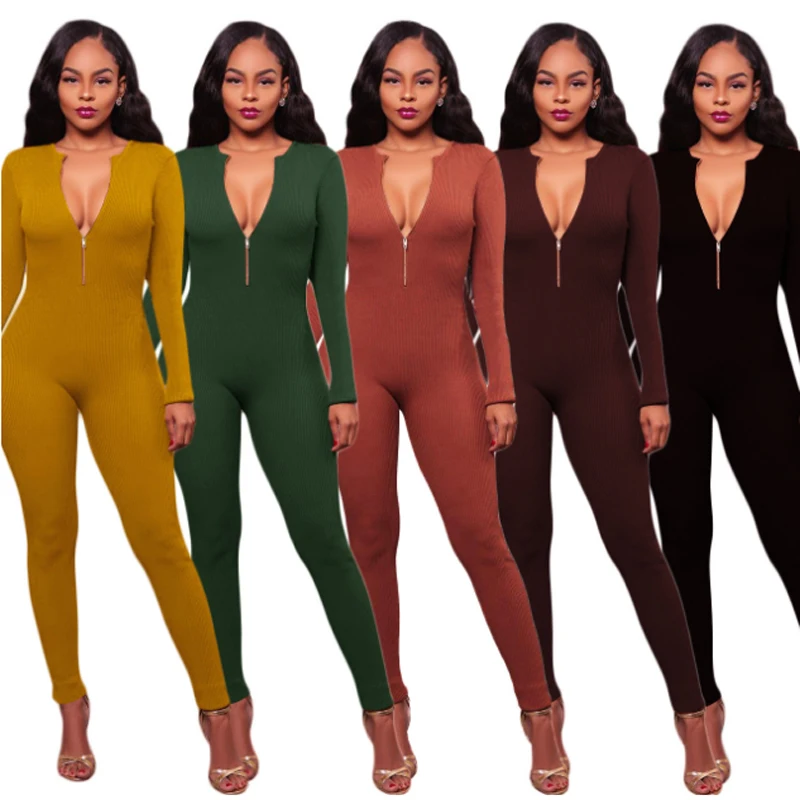 Women One Piece Set Outfits V Neck Jumpsuits Long Sleeve Sweater
